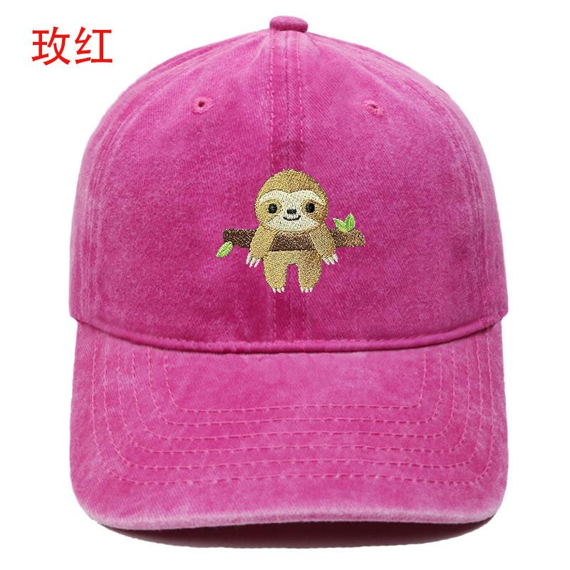 Popular Cute Sloth Embroidered Baseball Cap Animal Washed Retro Men's and Women's Casual Outdoor Sun Hat