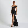 European and American Style Summer Sexy Tube Top Long Dress Fashionable Slim-fitting Halter Mesh Shrinkage Pleated Split Dress