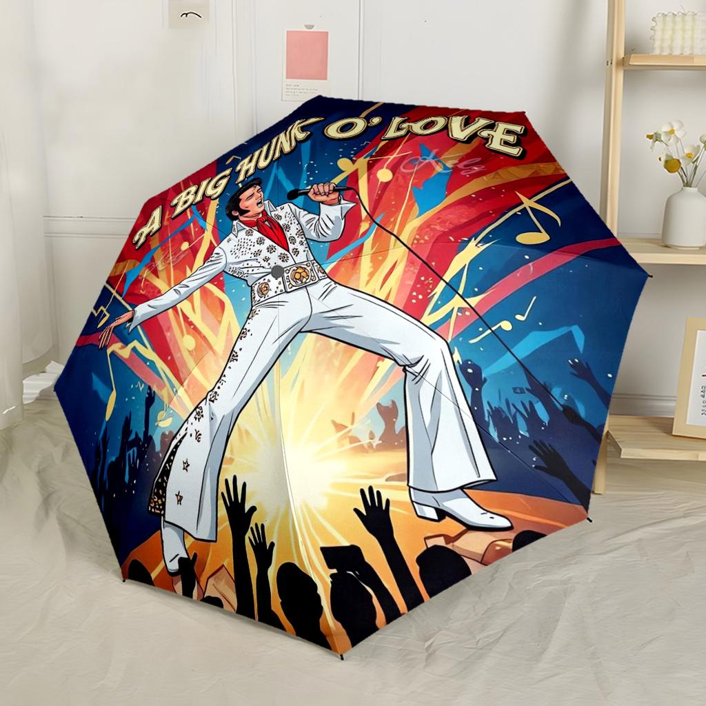 Love Me Tender Elvis' Western Charm Compact Travel Automatic Umbrella with 8 Rib Durable Plastic Iron for Women Men Compact Folding Umbrella