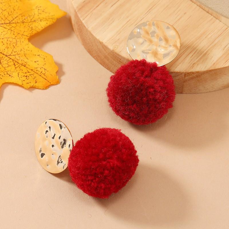 Korean-Style Elegant Fluffy Pom-Pom Earrings: Autumn/Winter Fashion Niche Design