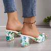 Color Coarse heel high heel one-word cool slippers summer new square head high heel slippers large size sandals