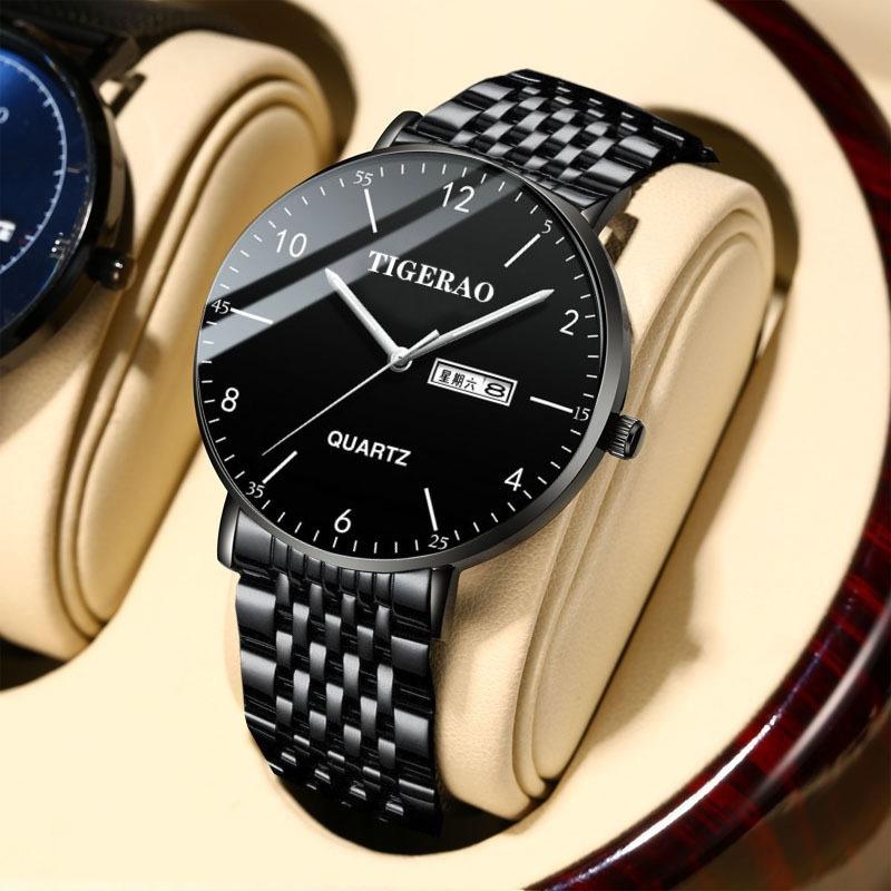 Men's Watch Business Casual Quartz Ultra Thin Waterproof Luminous Leather Mesh Band Fashion Wristwatch