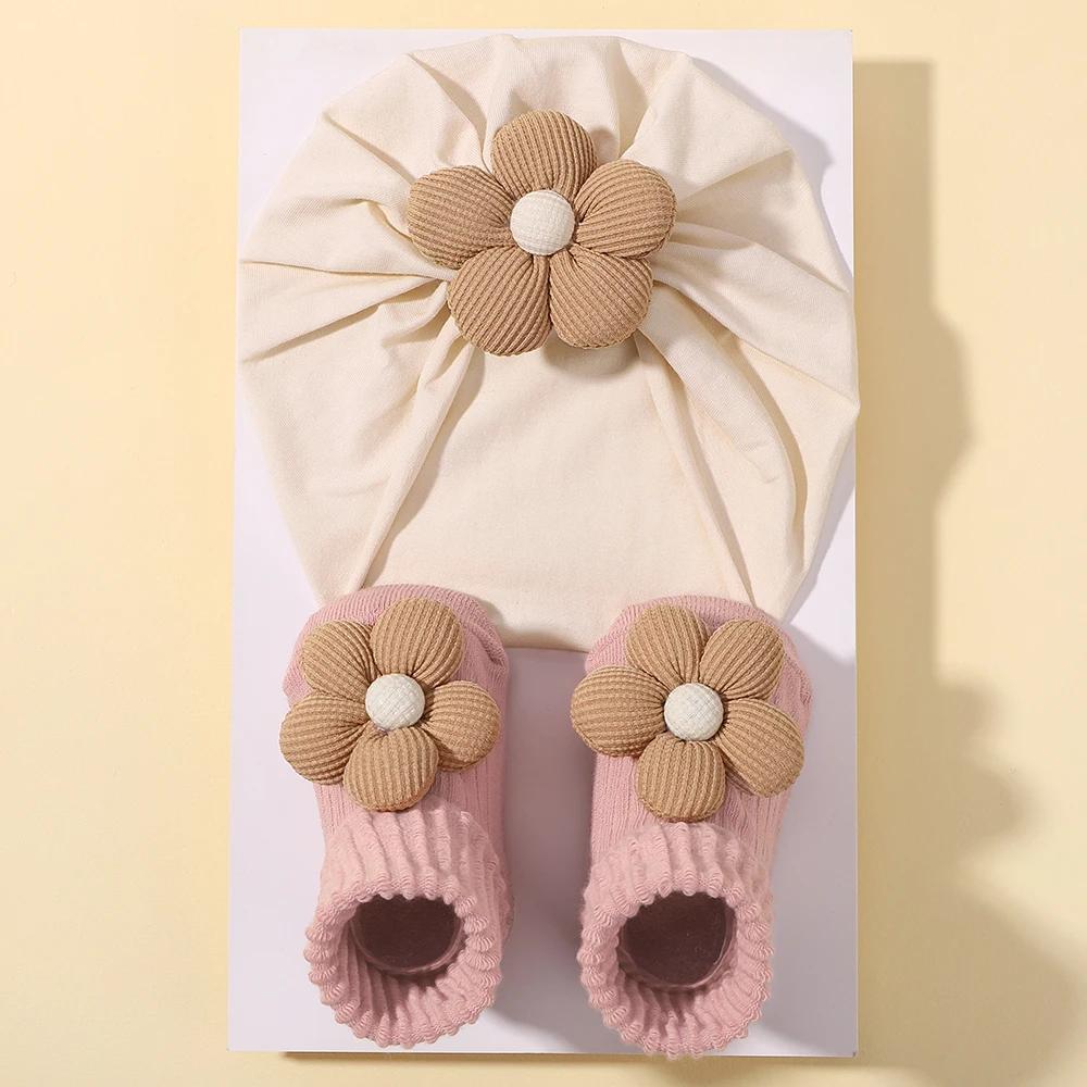 0-1Y Lovely Cartoon Baby Socks Hair Band Set Infant Toddler Non Slip Breathable Short Socks Newborn Headband Gift Photo Props