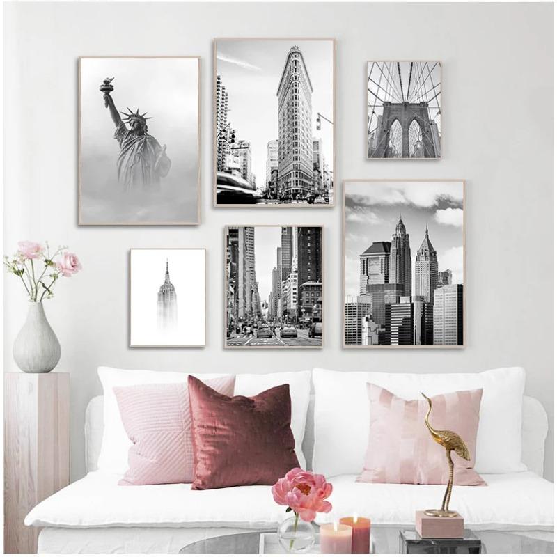 New York Statue Of Liberty Black White Nordic Posters And Prints Wall Art Canvas Painting Wall Pictures For Living Room Decor