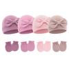 2025 Baby Bonnet Newborns Fetal Cap Fashionable Brimless Hat Trendy Headgear with Anti-grab Mittens Soft Gloves