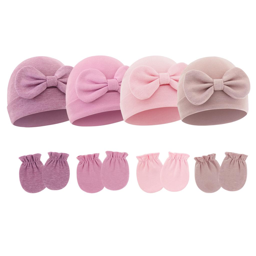 2025 Baby Bonnet Newborns Fetal Cap Fashionable Brimless Hat Trendy Headgear with Anti-grab Mittens Soft Gloves