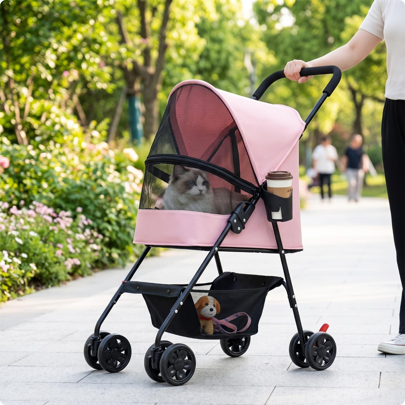 Pet Stroller with Cup Holder Foldable