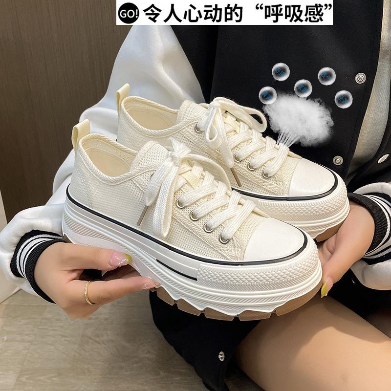 Platform white shoes women's summer versatile board shoes 2025 new mesh breathable casual sports dad shoes