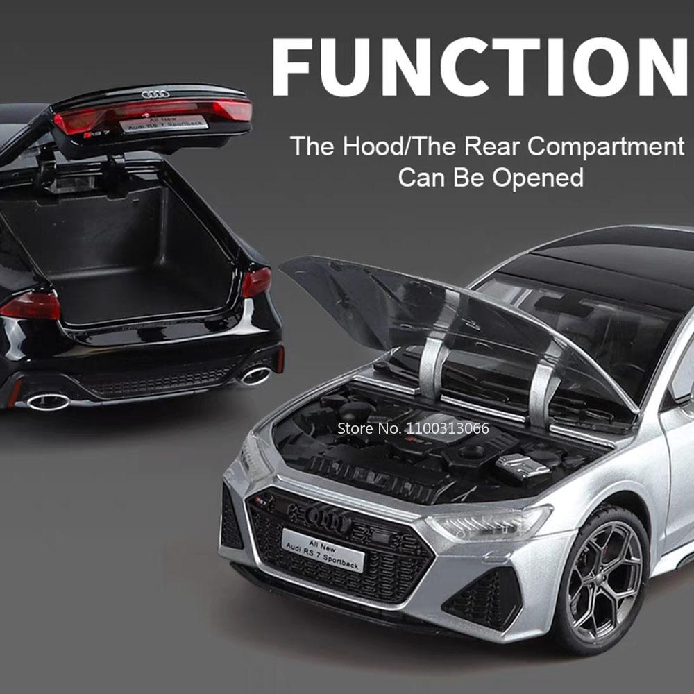 1:24 RS7 R8 V10 Cars Toys Alloy Diecast Models Light Sound Rubber Tires Vehicle Wheel Pull Back Miniature Car Kids Perfect Gifts
