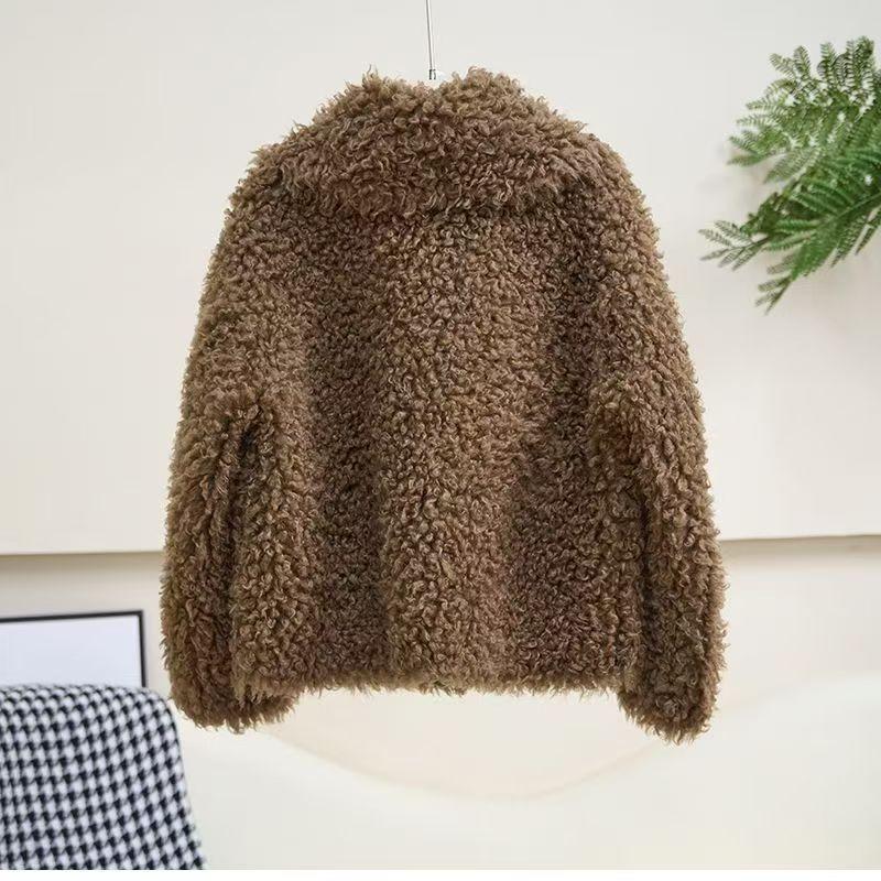 New granular fur jacket short stacked lamb wool autumn and winter women's fur integrated coat