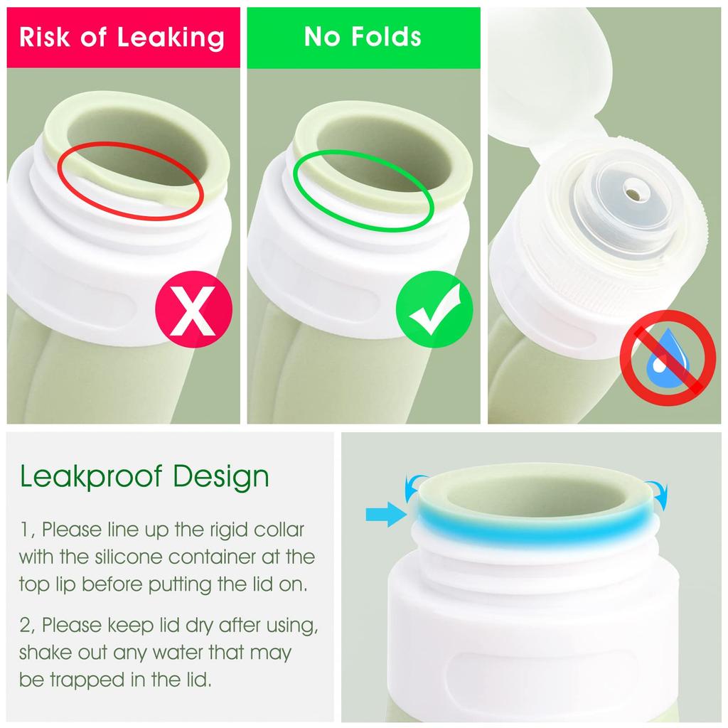 Sticle portabile de călătorie Leeseph, recipiente de călătorie din silicon fără BPA, tuburi reîncărcabile storcibile pentru pachet de 4