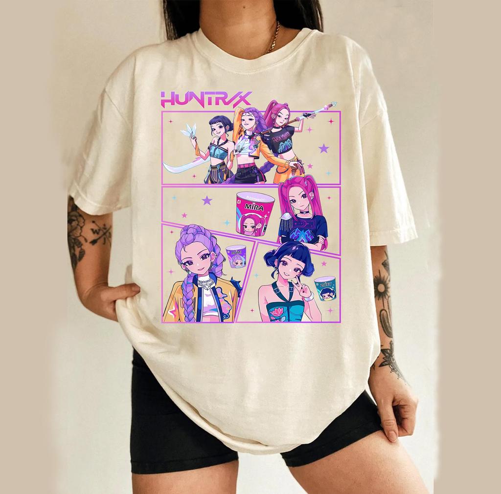 Demon Hunters Kpops Comfort Colors T-shirt Retro Huntrix Mira Rumi Zoey Kpop Sweatshirt Gift For Man And Women Unisex T-shirt