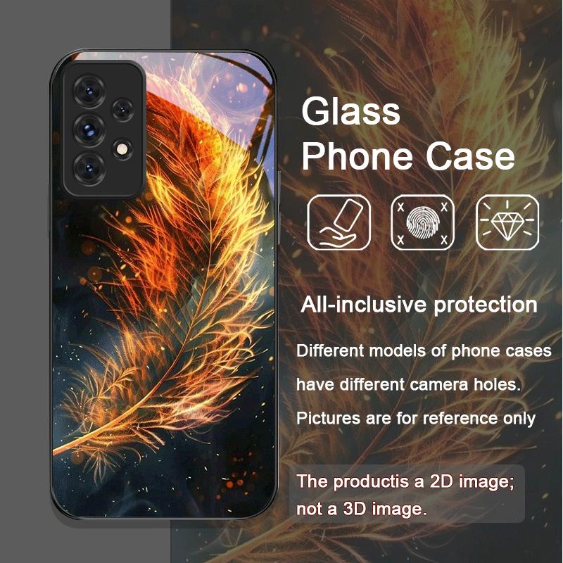 Aesthetic Phoenix Fire Feather Pattern Tempered Glass Phone Case for Samsung Galaxy A56 A55 A54 A53 A52 A36 A14 A31 A51 5G Cover
