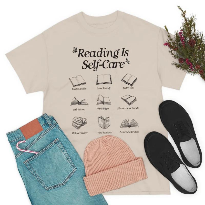 Reading Is SelfCare Bookworm Graphic TShirts Women Retro Boho Bookish Unisextal Health T Shirt Cute Loose Book Lover Tees Gifts