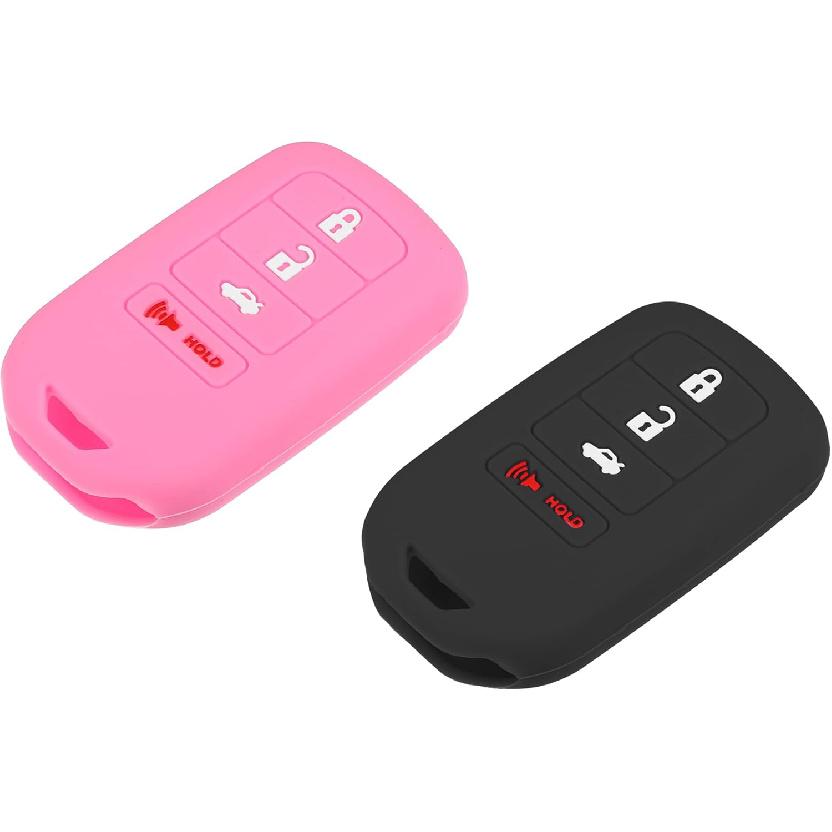 

Smart Key Fob Cover Case 4 Buttons Skin Protector for Honda Accord EX EXL EX-L 2013-2018 Silicone Black Pink (Pack of 2) Black, Pink