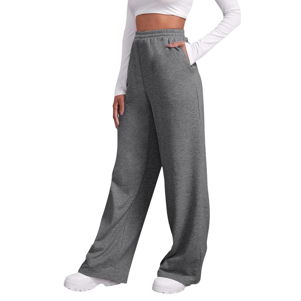 Women's Winter Sweatpants Solid Color Casual Pants Women's Fleece Sweatpants Wide Leg Straight Pants