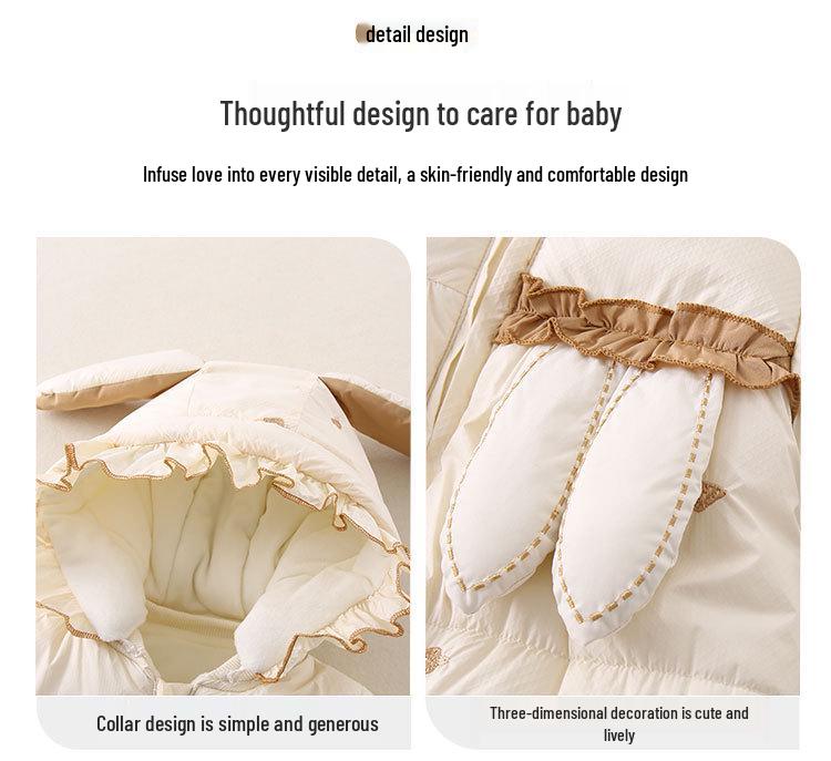 Thickened Fleece-Lined Winter Jumpsuit for Newborn Baby Girls - Cute Hooded Outfit for Outings