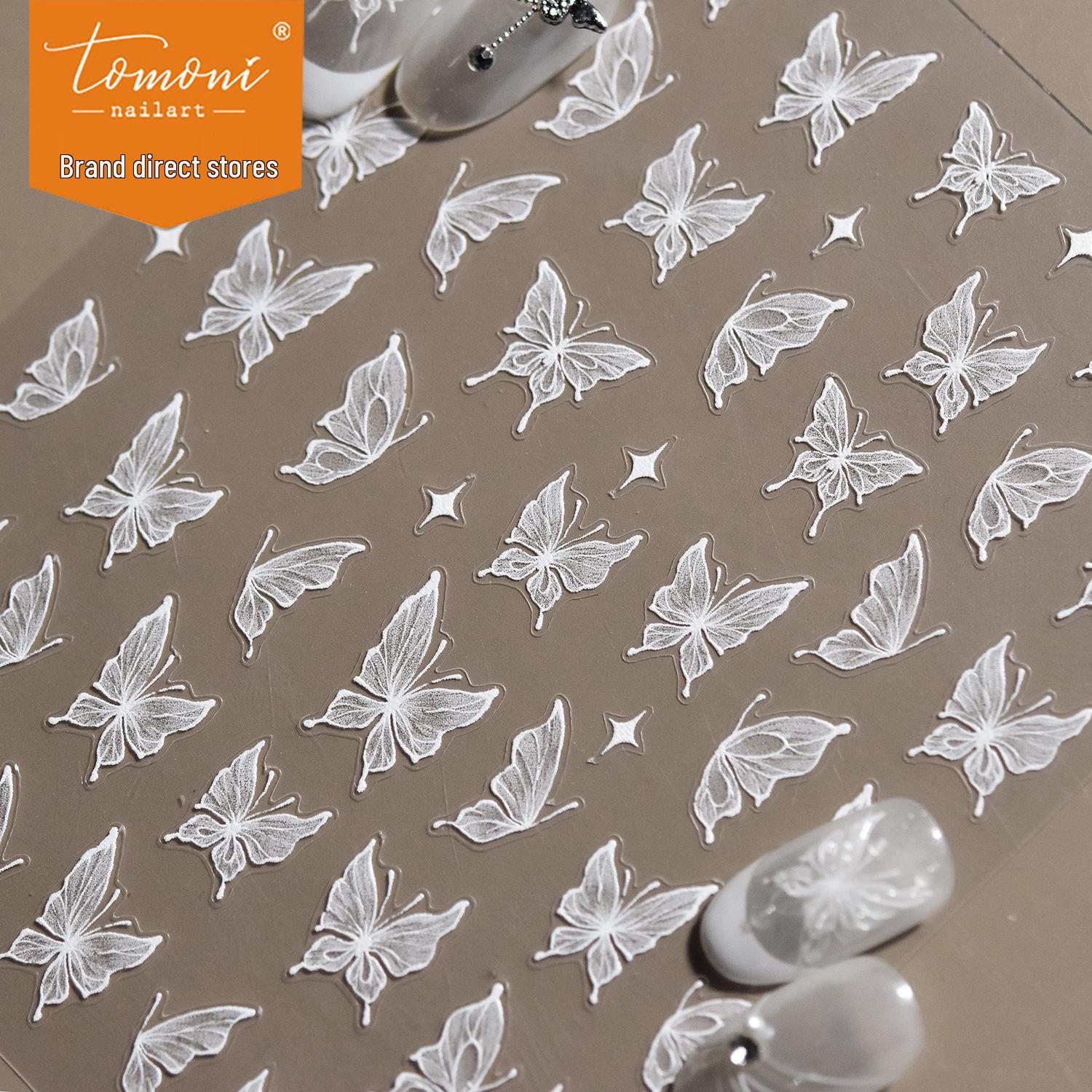 

Tomoni Nail Stickers: Durable, Adorable White Butterfly Designs for Kids Nail Art.