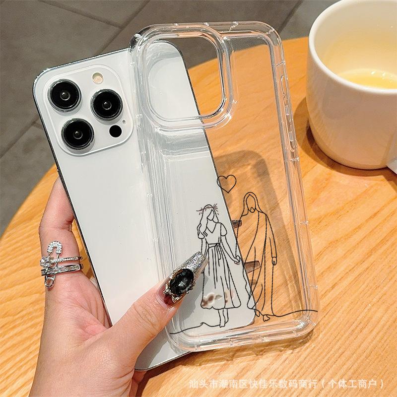 Simple line art for Apple 16 mobile phone case iPhone11/12/13/14/15PROMAX transparent case
