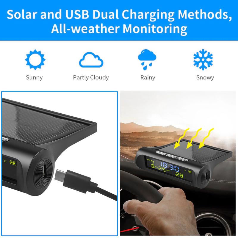 TPMS Look Solar Car Digital Clock with LCD Time Date In-Car Temperature Display for Outdoor Personal Car Part Decoration