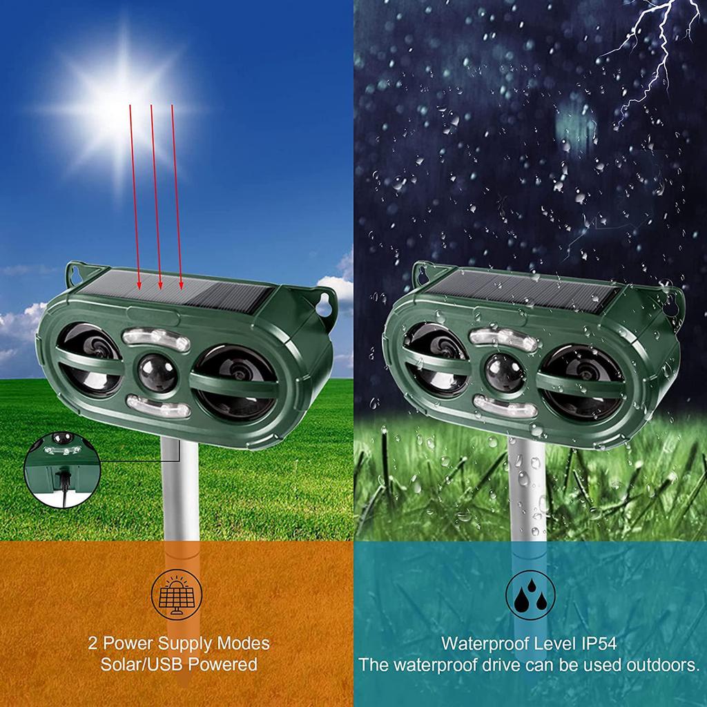 Solar Outdoor Animal Repellent: LED Strobe & Ultrasonic Bird, Dog, and Rodent Deterrent