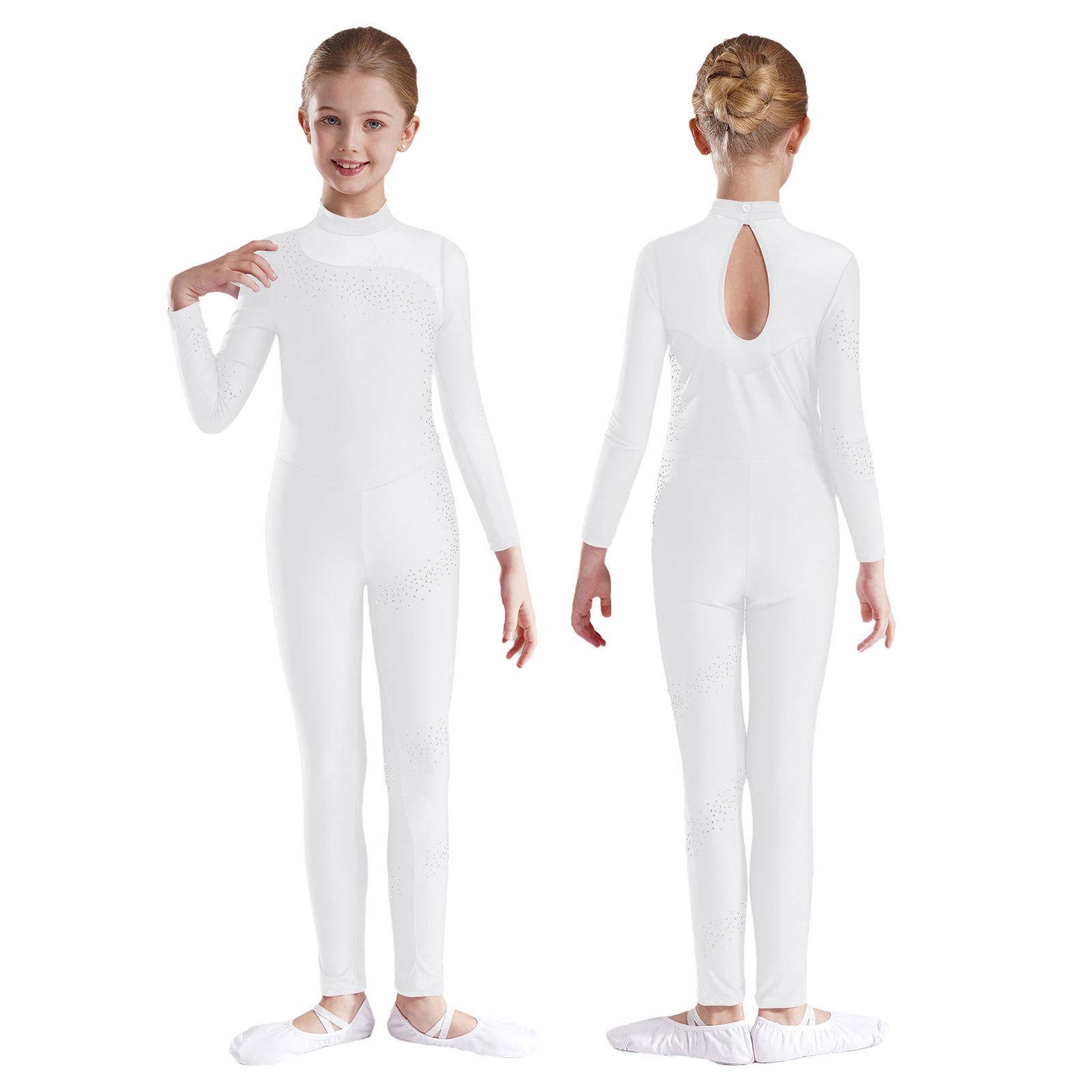 IEFiEL Kinderen Meisjes Strass Lange Mouwen Full Body Jumpsuit Romper Leotard Unitard voor Ballet Dans Gymnastiek 9-10 Years