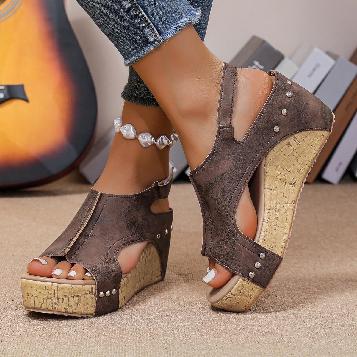 

Женские сандалии Летняя обувь Сандалии на платформе и танкетке для женщин Подошва Пряжка Сандалии с открытым носком Пляжная элегантная обувь для женщин 35 коричневый