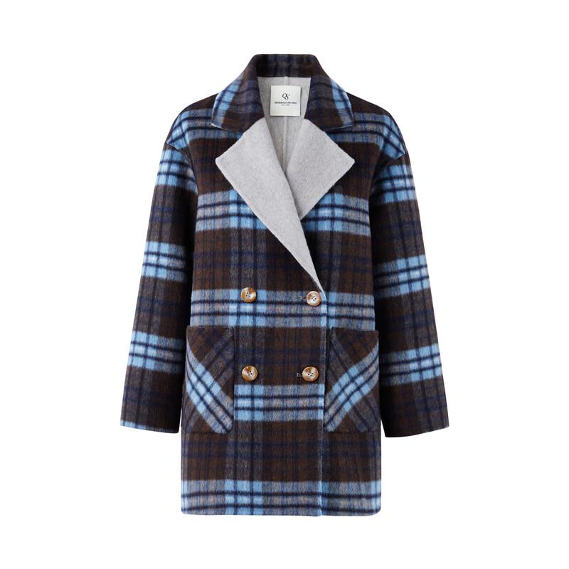 Women's Classic Color-block Wool Blend Double-faced Coat