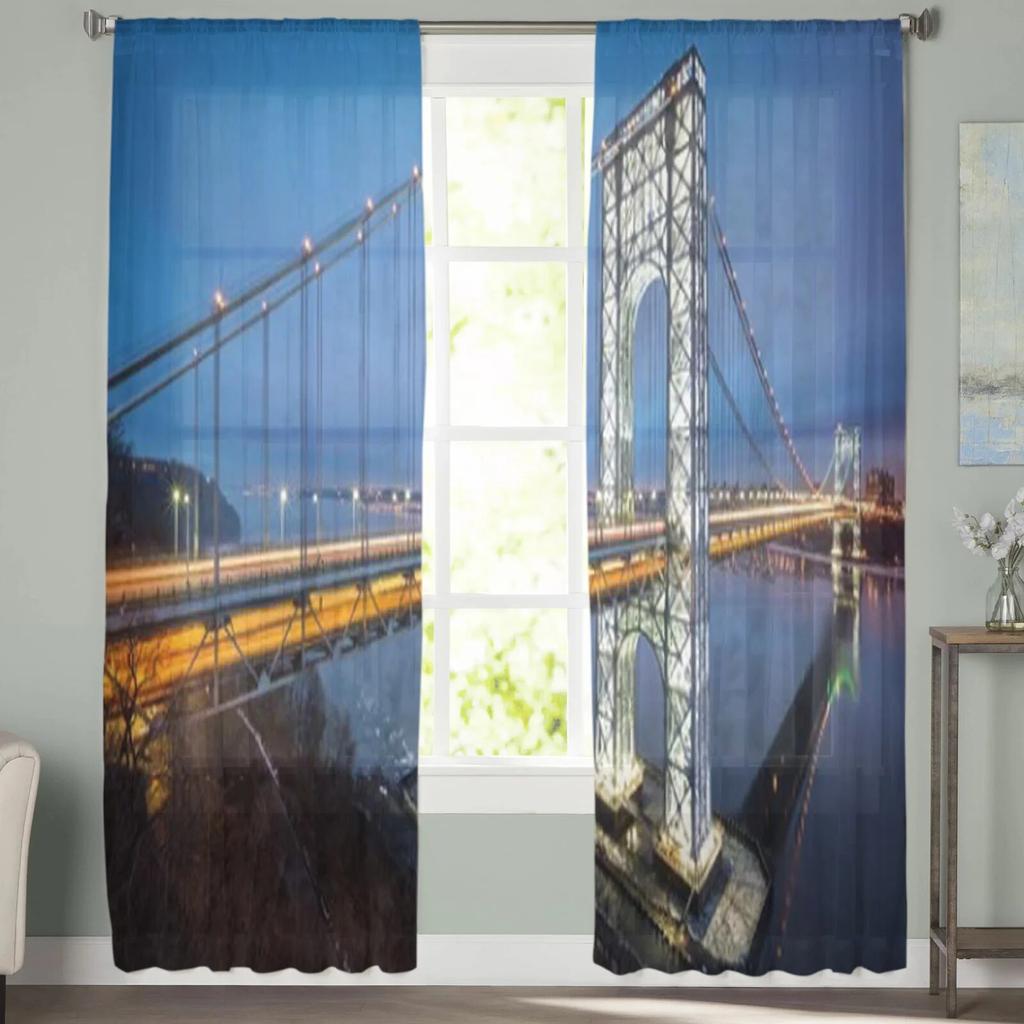 New York Night View Sheer Curtains For Bedroom Living Room Tulle Curtains For Kitchen Window Voile Curtains