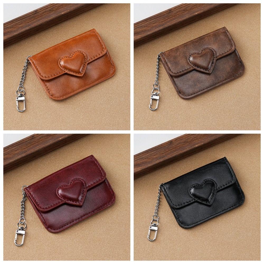 PU Leather Card Holder Heart Shaped Small Wallet Cute Car Key Chain  Women