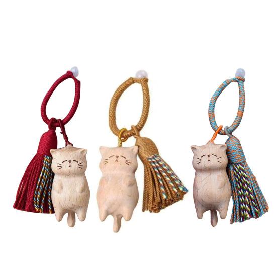 Keychain Pendant Lucky Cat Handcrafted Wooden Animal Themed Charm Bags Cell Phones Car Keys