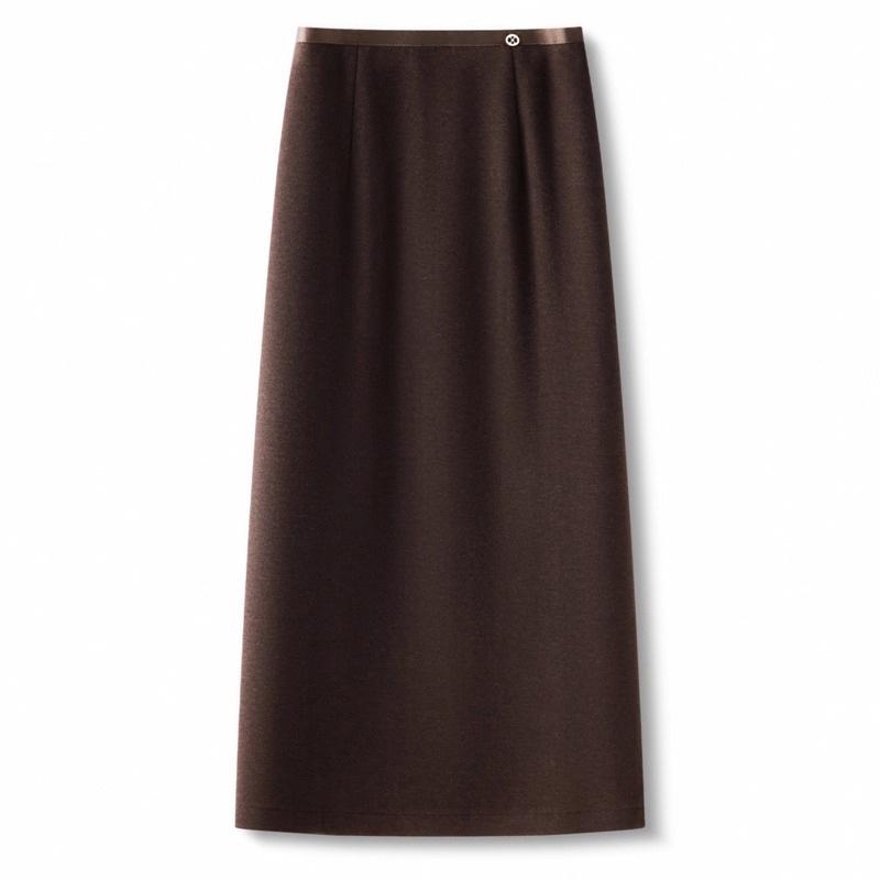 Women's Elegant High-Waisted Black and Gray Wool Blend Pencil Skirt - Autumn/Winter 2025 Collection