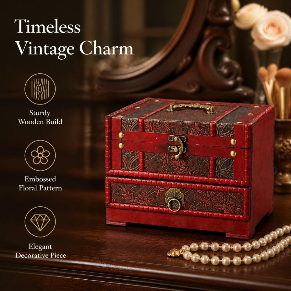 Divided Compartment Wooden Jewelry Box Built in Mirror Drawer Jewelry Box Desktop Organization