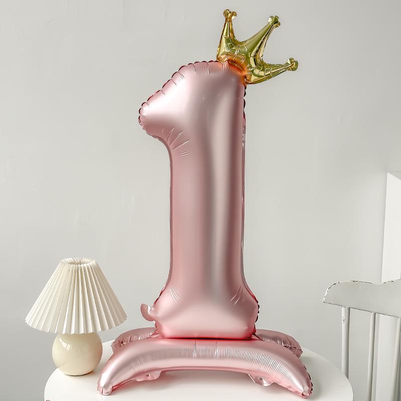 42" Aluminum Foil Number Balloon with Crown Stand for Kids' First Birthday Party Decorations