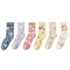 Cute Coral Fleece Socks Female Stars Cartoon Half Fleece Thickened Warm Home Floor Socks Medium Tube Confinement Women'S Socks