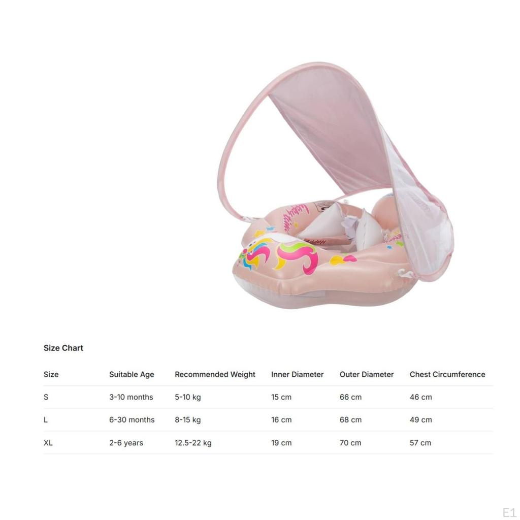 Infant Swimming Donut with Sun Canopy Strap Inflatable Swim Float Backrest Support