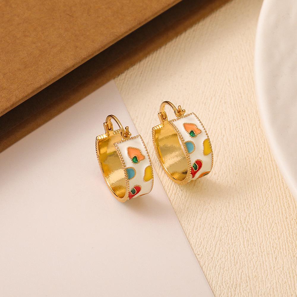 GEMCHIC Women s Vintage Enamel Hoop Earrings, Colorful Abstract Pattern Drop Earrings for Women