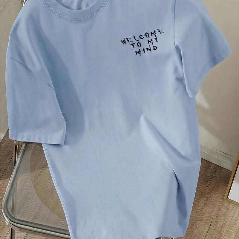 Cool Skull "WELCOME To MY MIND" Letter Print, Women's Round Neck Short Sleeve T-Shirt, Women's Athletic T-Shirt, Suitable for Daily Wear