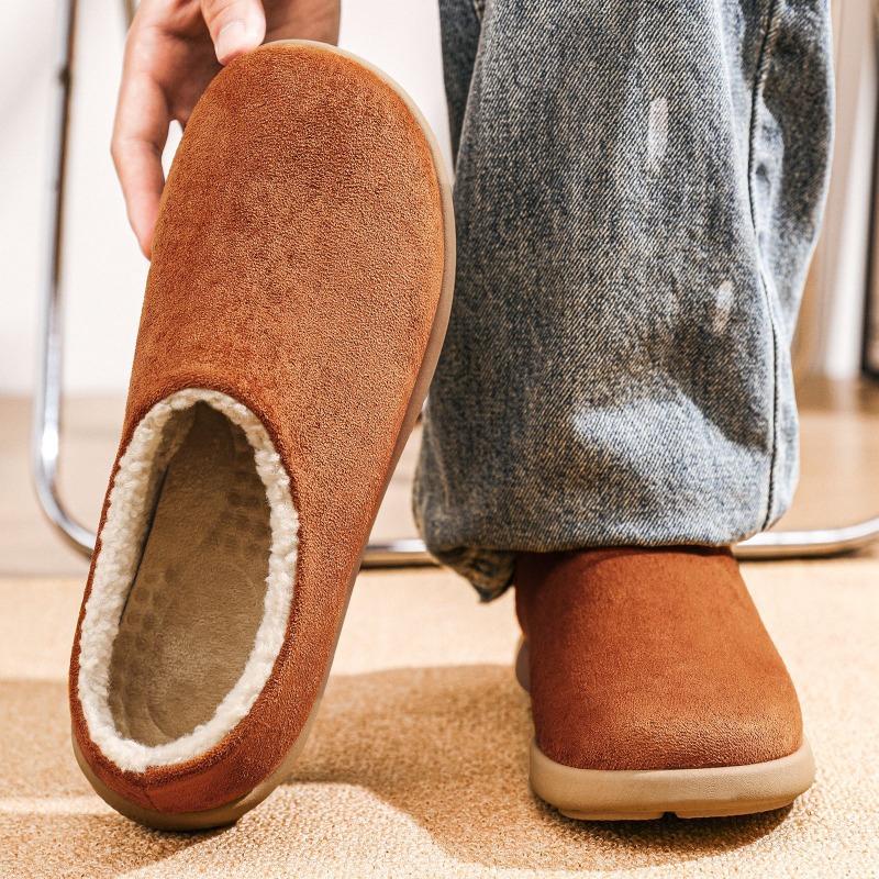 Men's Winter Fleece Lined Thermal Snow Boots, Low-cut Fashion Slip-on Casual Warm Indoor Cotton Slippers