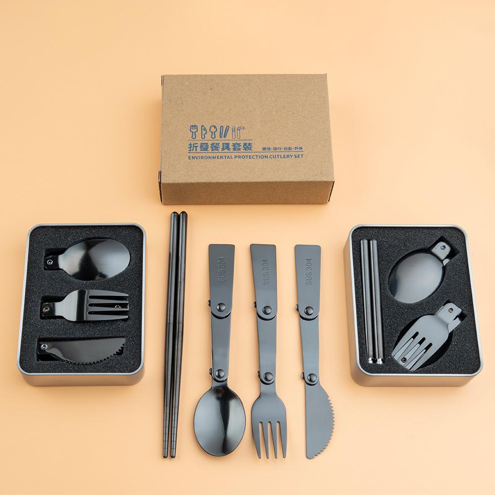 Stainless Steel Knives, Forks, Spoons, Tableware Sets, Student Travel Folding Spoons, Forks and Chopsticks, Portable Storage Creative Gifts