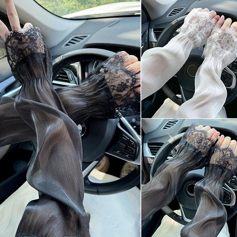 New Summer Long Fingerless Gloves Women's Sunscreen UV Protection Lace Arm Cover Outdoor Breathable Driving Riding Arm Sleeves