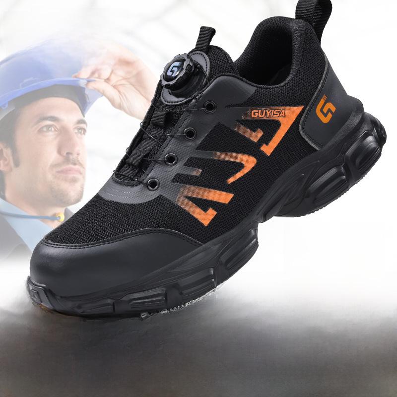 Přeshraniční otočné knoflíkové lehké bezpečnostní boty - Prodyšné pracovní boty bez šňůrek pro muže a ženy