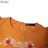 ZANZEA Women Casual Round Neck Loose Floral Embroidery Short Sleeve Dress