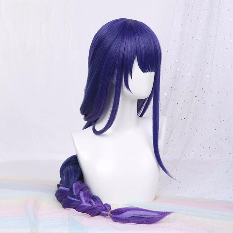 Game Impact Raiden Shogun Cosplay Wig Beelzebul Purple Long Heat Resistant Synthetic Hair Braided Baal Wigs