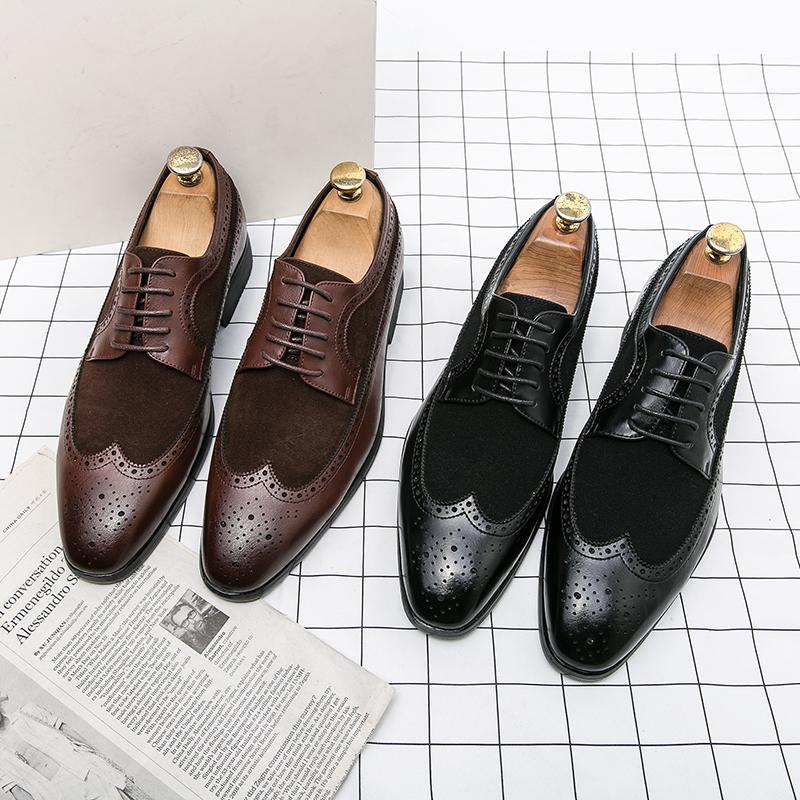Men’s Derby Retro Leather Brogue Dress Shoes Formal Office Business Shoes Tuxedo Wedding Blazers Saddle Shoes Plus Size