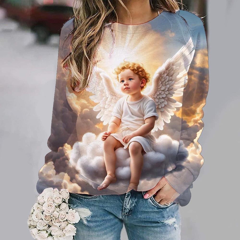 Fashion New Cute Angel Baby 3D Print Sweatshirts Women Casual Long Sleeve Hoodies Y2k Streetwear Pullovers Tops Female Clothing