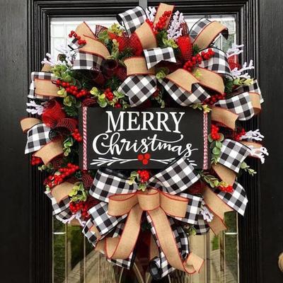 Rattan Wreath Decoration Christmas Letter Wreath American Christmas Door Hanging Simulation Red Fruit Wreath Merry Xmas