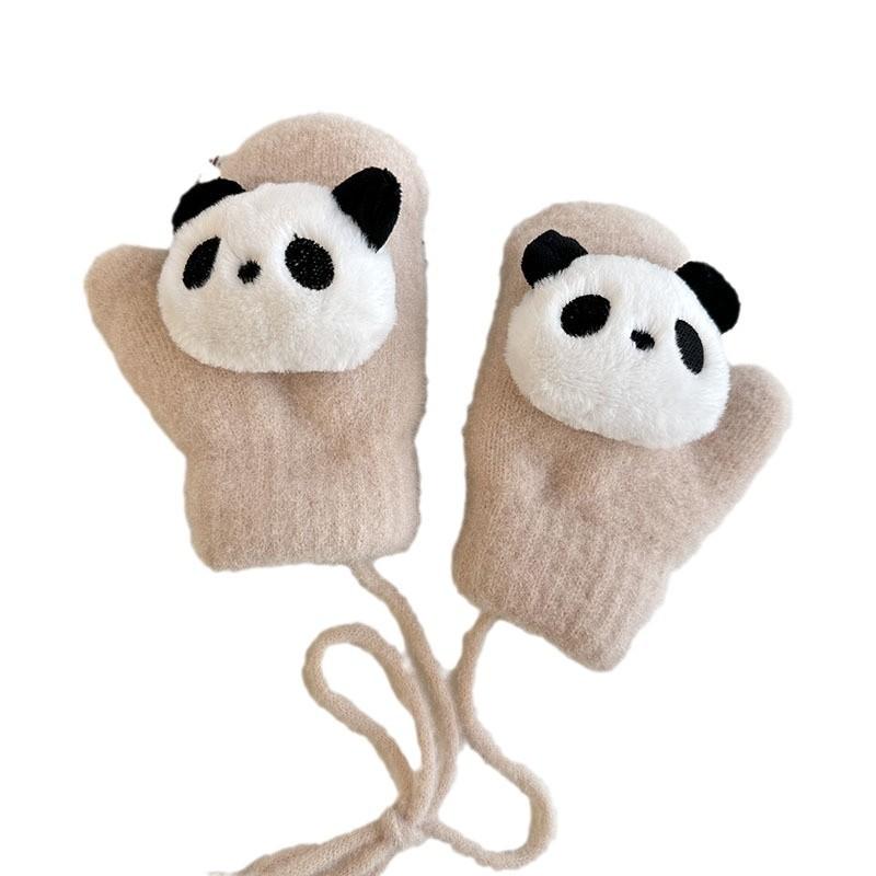 Children's Gloves Autumn and Winter Cartoon Cute Velvet Finger Korean Style Halter Neck Knitted Warm Velvet Thickened Baby Gloves