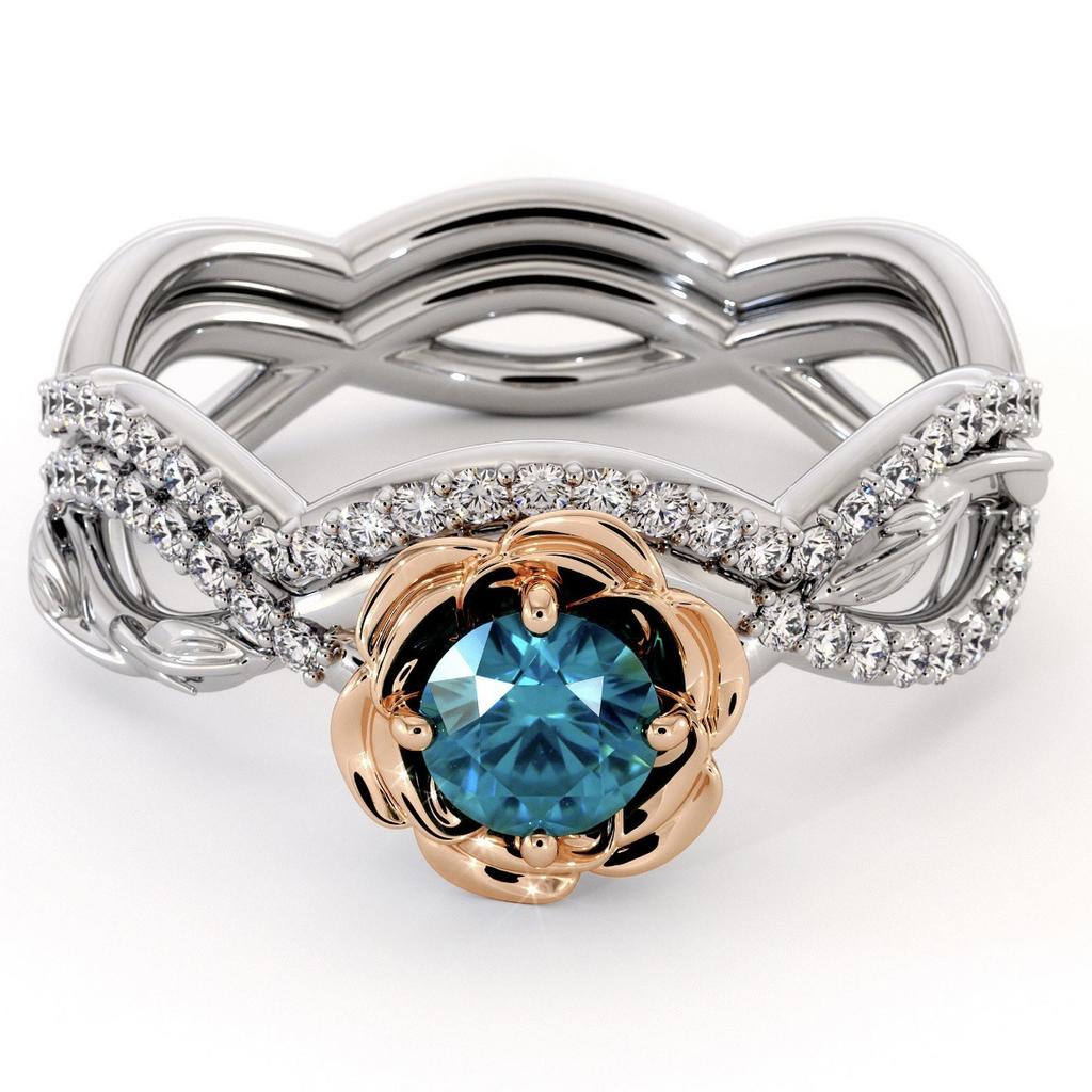 Women's Two-color Rose-shaped Zircon Ring, Creative Wedding Jewelry for Women