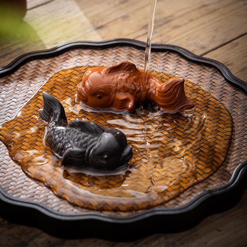 Handmade Purple Clay Fish Tea Pet Nurturable Symbol of Abundance for Gongfu Tea Ceremony Home Desk Decor Collectible Gift